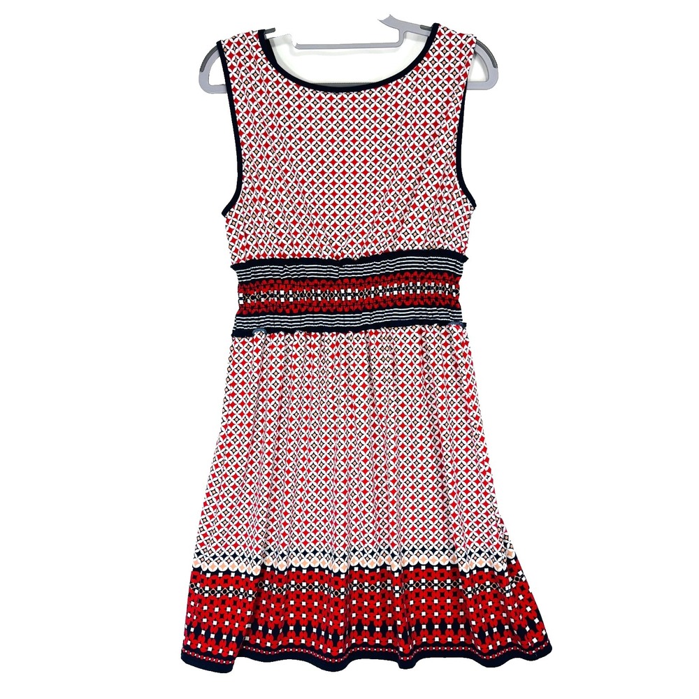 Max Studio Womens A-Line Dress Sz L Multicolor Geometric Career Date Night Retro - Picture 3 of 9